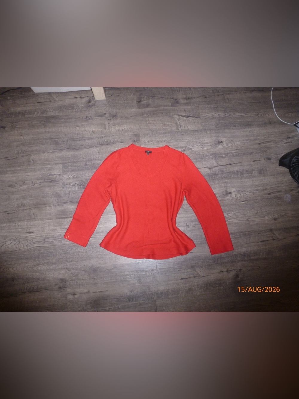 Talbots Red V-Neck Long-Sleeve Peplum Sweater